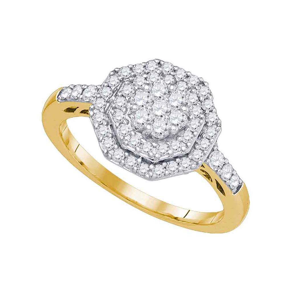 Image of ID 1 10k Yellow Gold Round Diamond Octagon Cluster Ring 5/8 Cttw