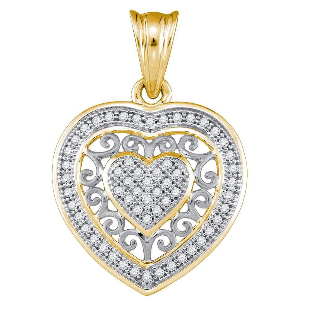 Image of ID 1 10k Yellow Gold Round Diamond Openwork Heart Cluster Pendant 1/6 Cttw