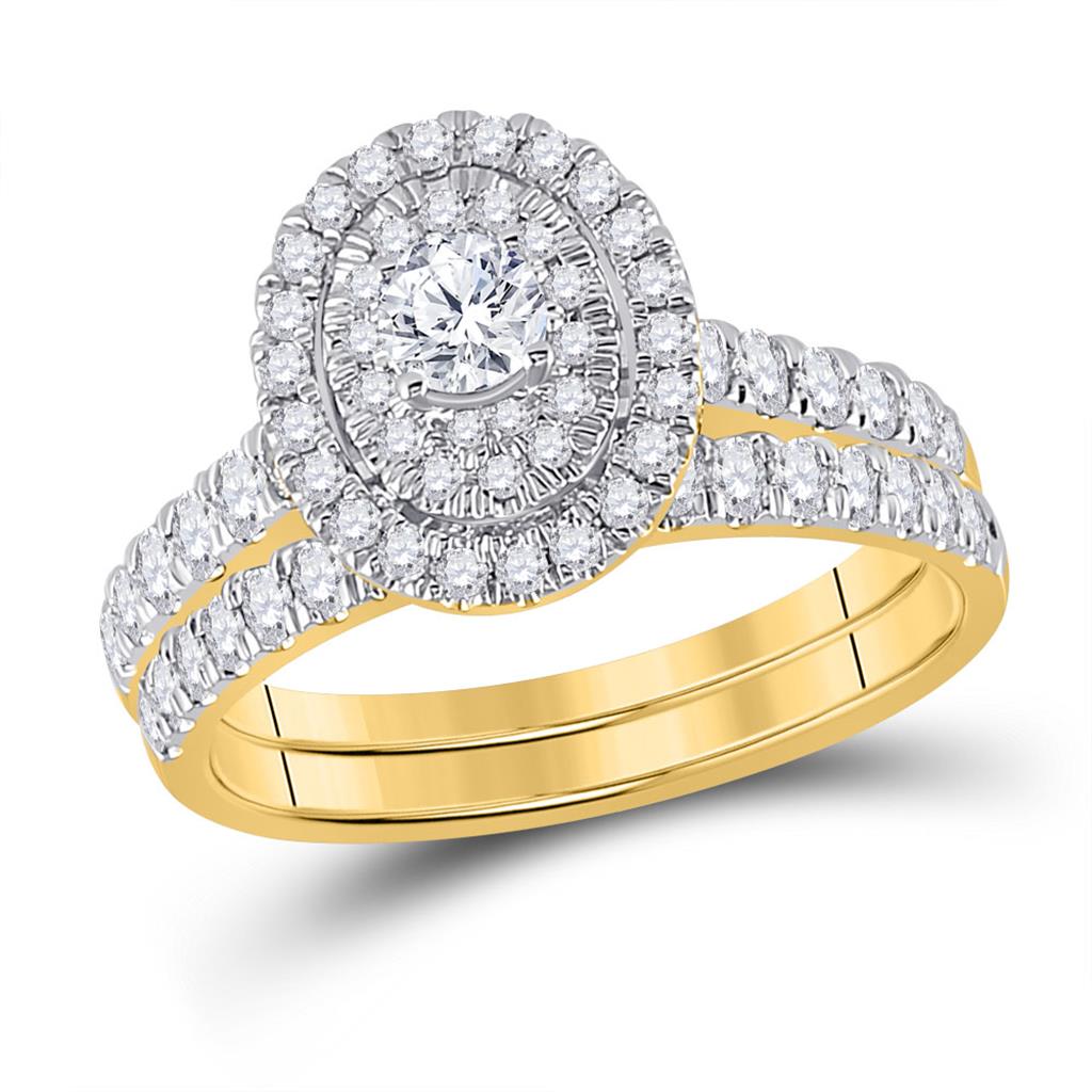 Image of ID 1 10k Yellow Gold Round Diamond Oval Bridal Wedding Ring Set 1 Cttw (Certified)