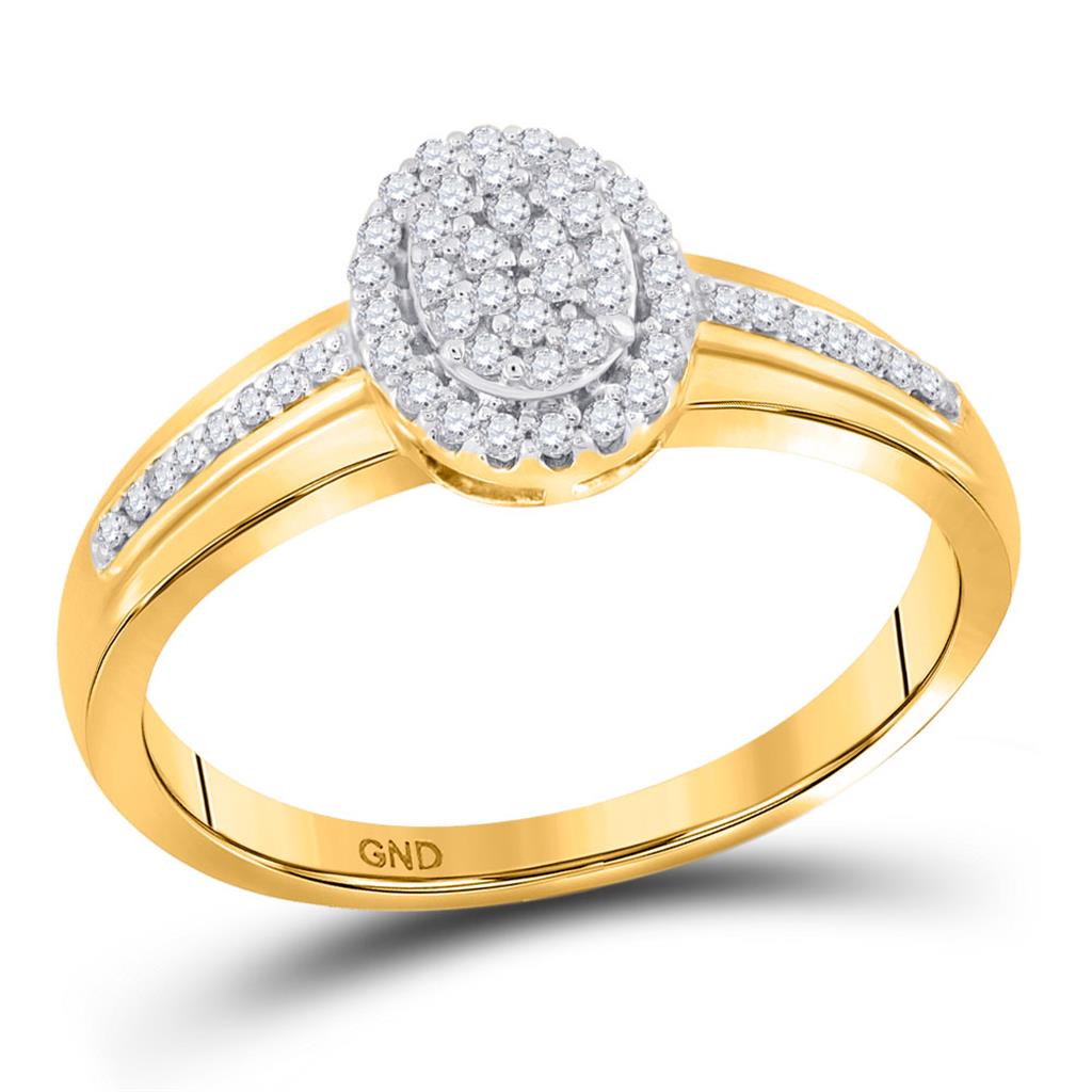Image of ID 1 10k Yellow Gold Round Diamond Oval Cluster Ring 1/6 Cttw