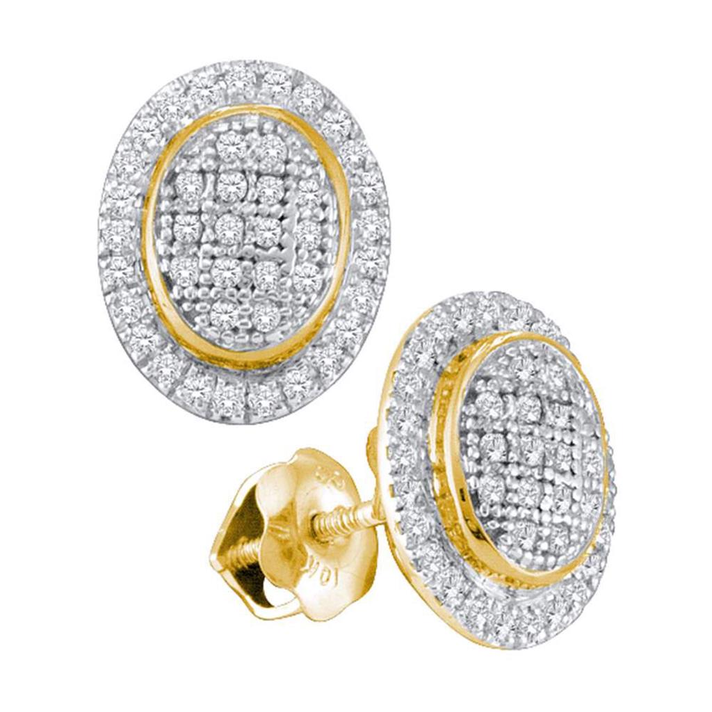 Image of ID 1 10k Yellow Gold Round Diamond Oval Frame Cluster Earrings 1/4 Cttw