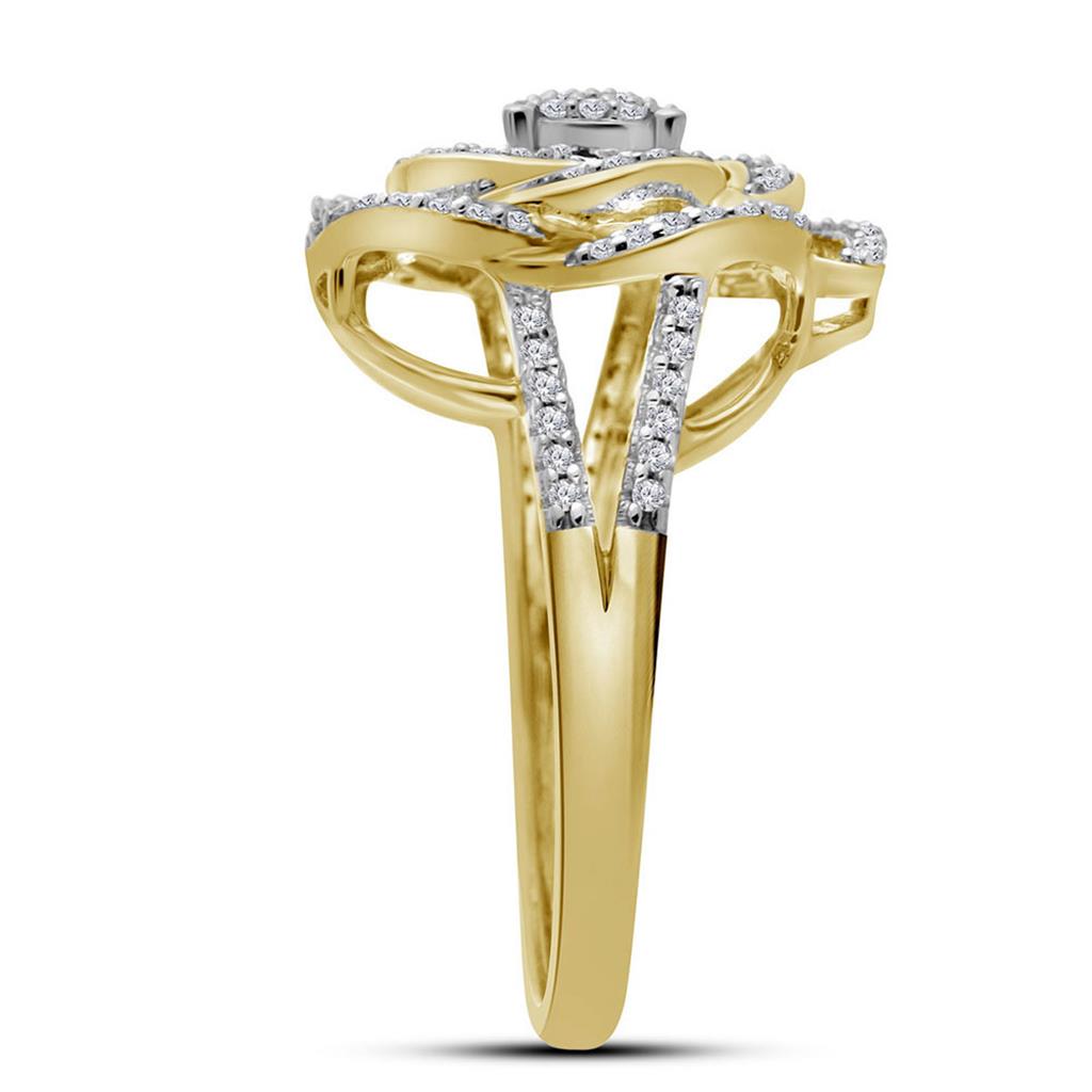 Image of ID 1 10k Yellow Gold Round Diamond Pinwheel Cluster Fashion Ring 1/3 Cttw