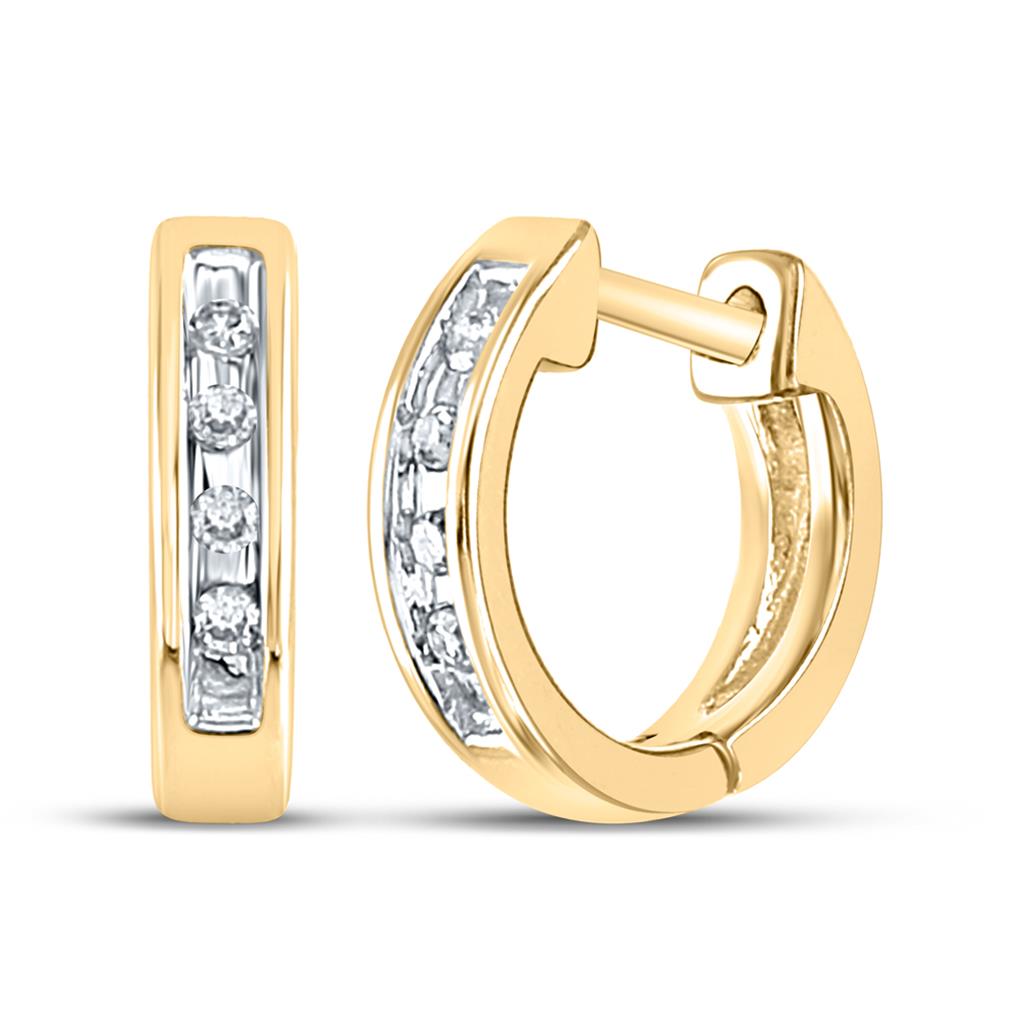 Image of ID 1 10k Yellow Gold Round Diamond Single Row Huggie Earrings 1/20 Cttw