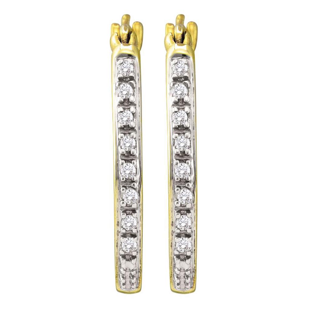 Image of ID 1 10k Yellow Gold Round Diamond Slender Single Row Hoop Earrings 1/8 Cttw