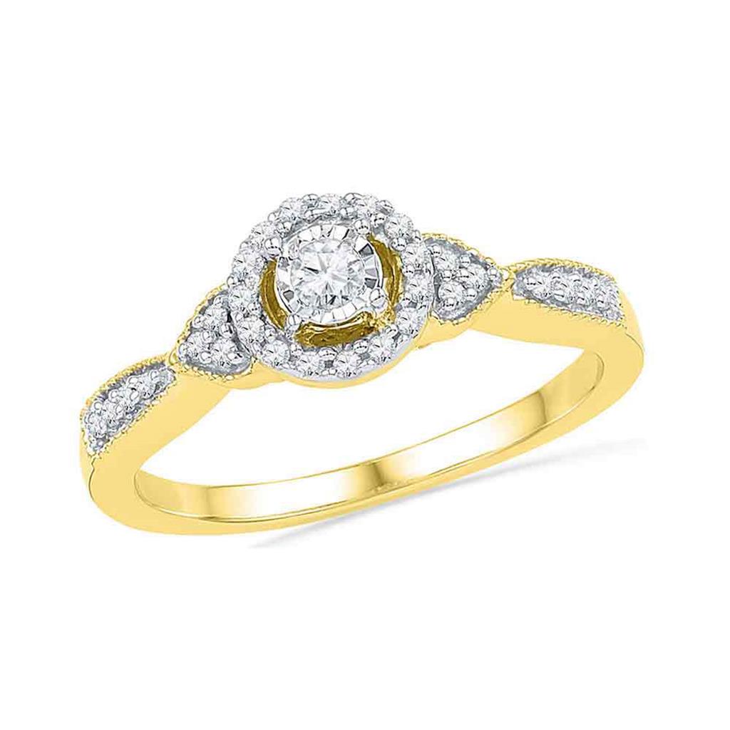 Image of ID 1 10k Yellow Gold Round Diamond Solitaire Halo Bridal Engagement Ring 1/5 Cttw