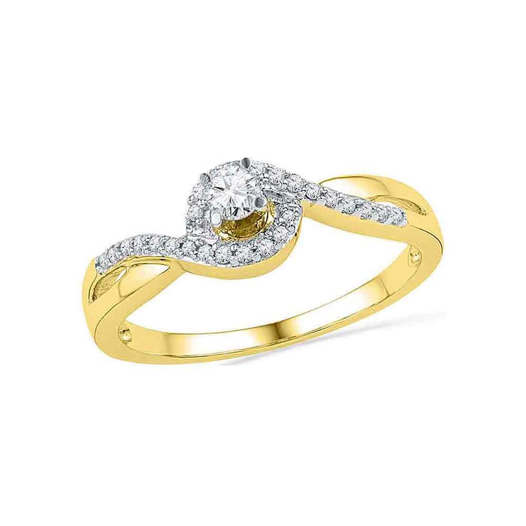 Image of ID 1 10k Yellow Gold Round Diamond Solitaire Swirl Promise Ring 1/5 Cttw