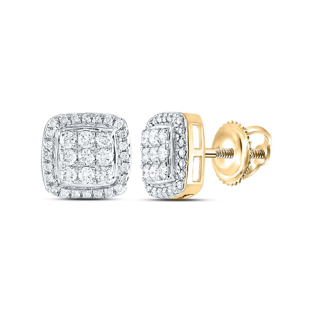 Image of ID 1 10k Yellow Gold Round Diamond Square Cluster Earrings 1/2 Cttw