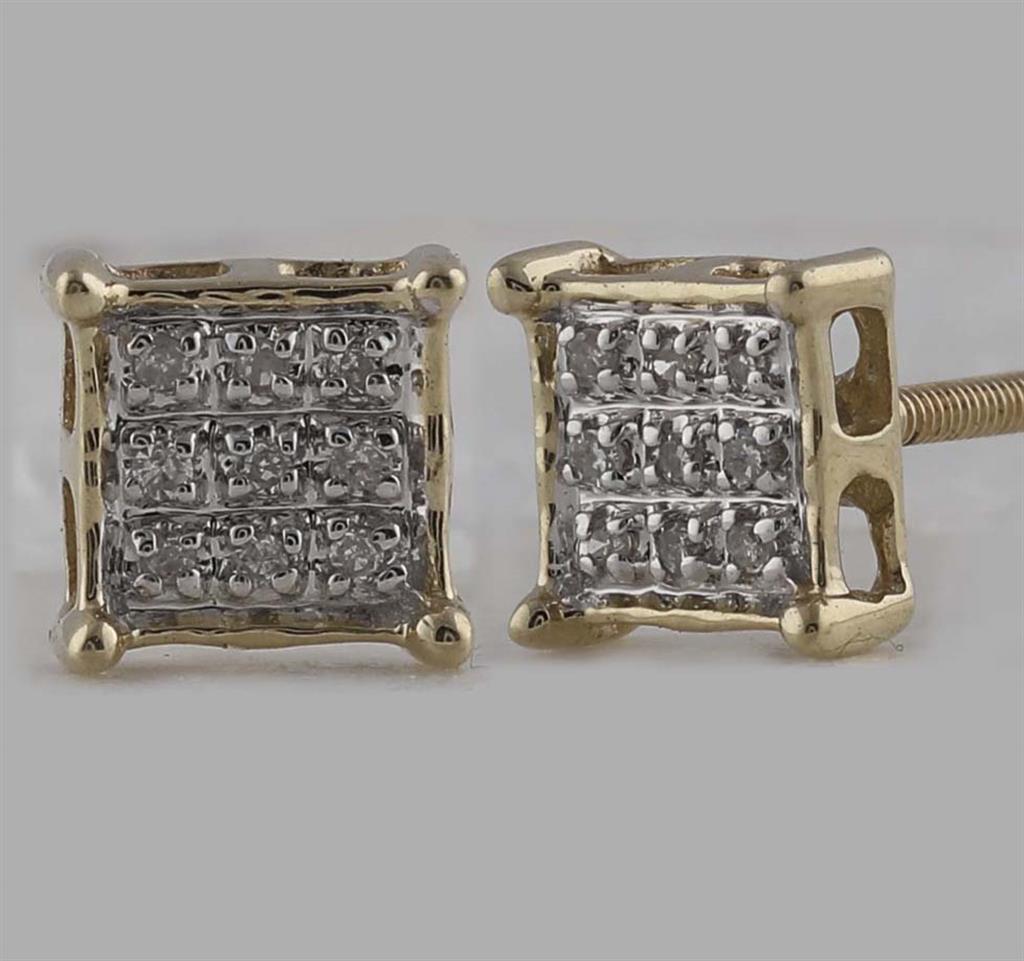 Image of ID 1 10k Yellow Gold Round Diamond Square Earrings 1/20 Cttw