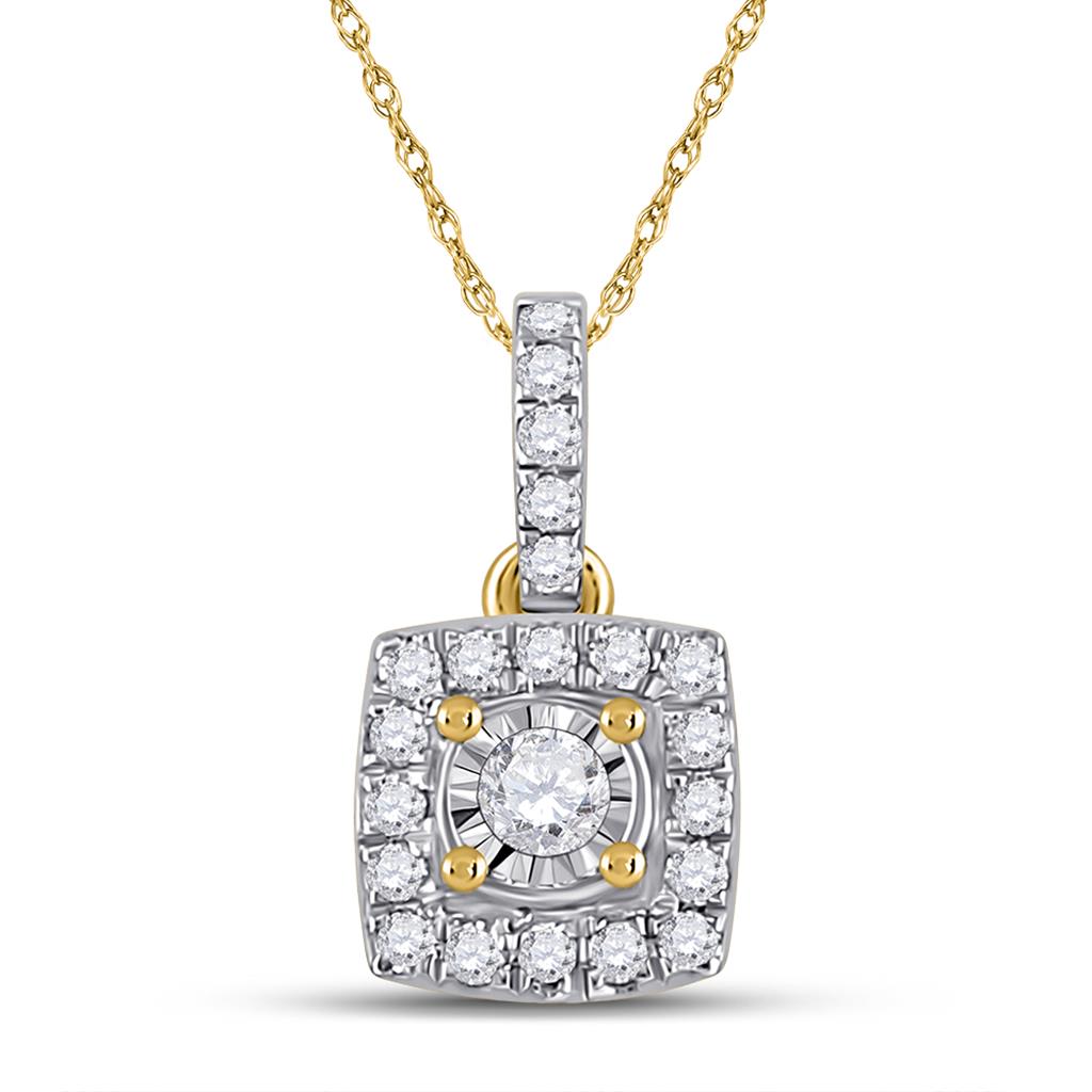 Image of ID 1 10k Yellow Gold Round Diamond Square Pendant 1/6 Cttw