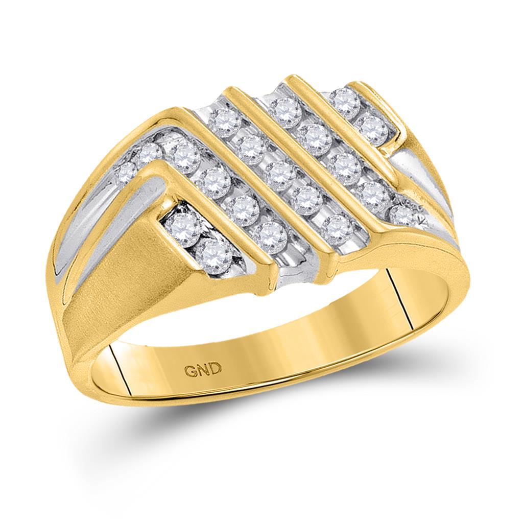Image of ID 1 10k Yellow Gold Round Diamond Stripe Cluster Band Ring 1/2 Cttw