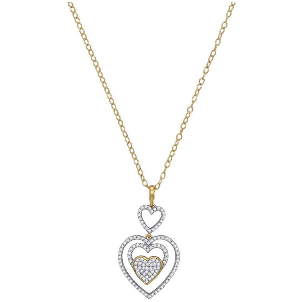 Image of ID 1 10k Yellow Gold Round Diamond Triple Nested Heart Pendant Necklace 1/3 Cttw