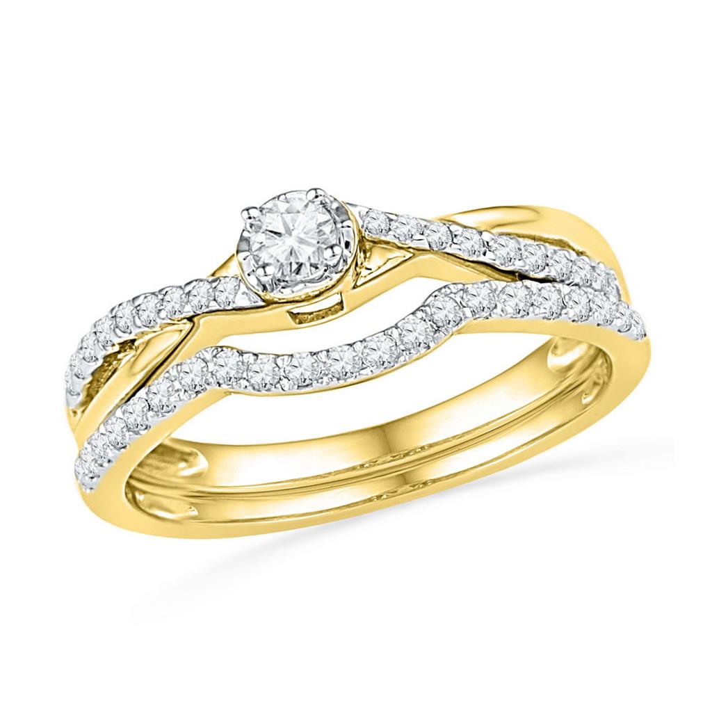 Image of ID 1 10k Yellow Gold Round Diamond Twist Bridal Wedding Ring Set 1/3 Cttw