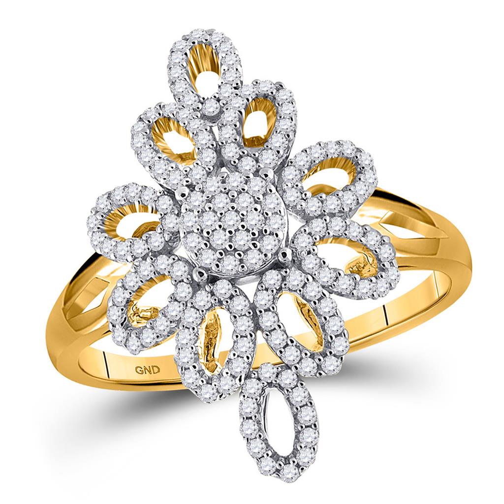 Image of ID 1 10k Yellow Gold Round Diamond Wide Fashion Ring 1/3 Cttw