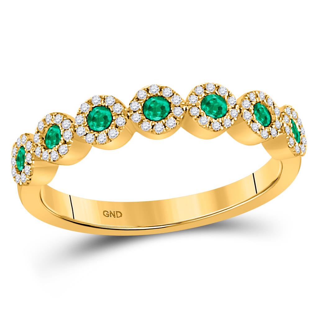Image of ID 1 10k Yellow Gold Round Emerald Diamond Stackable Band Ring 1/2 Cttw