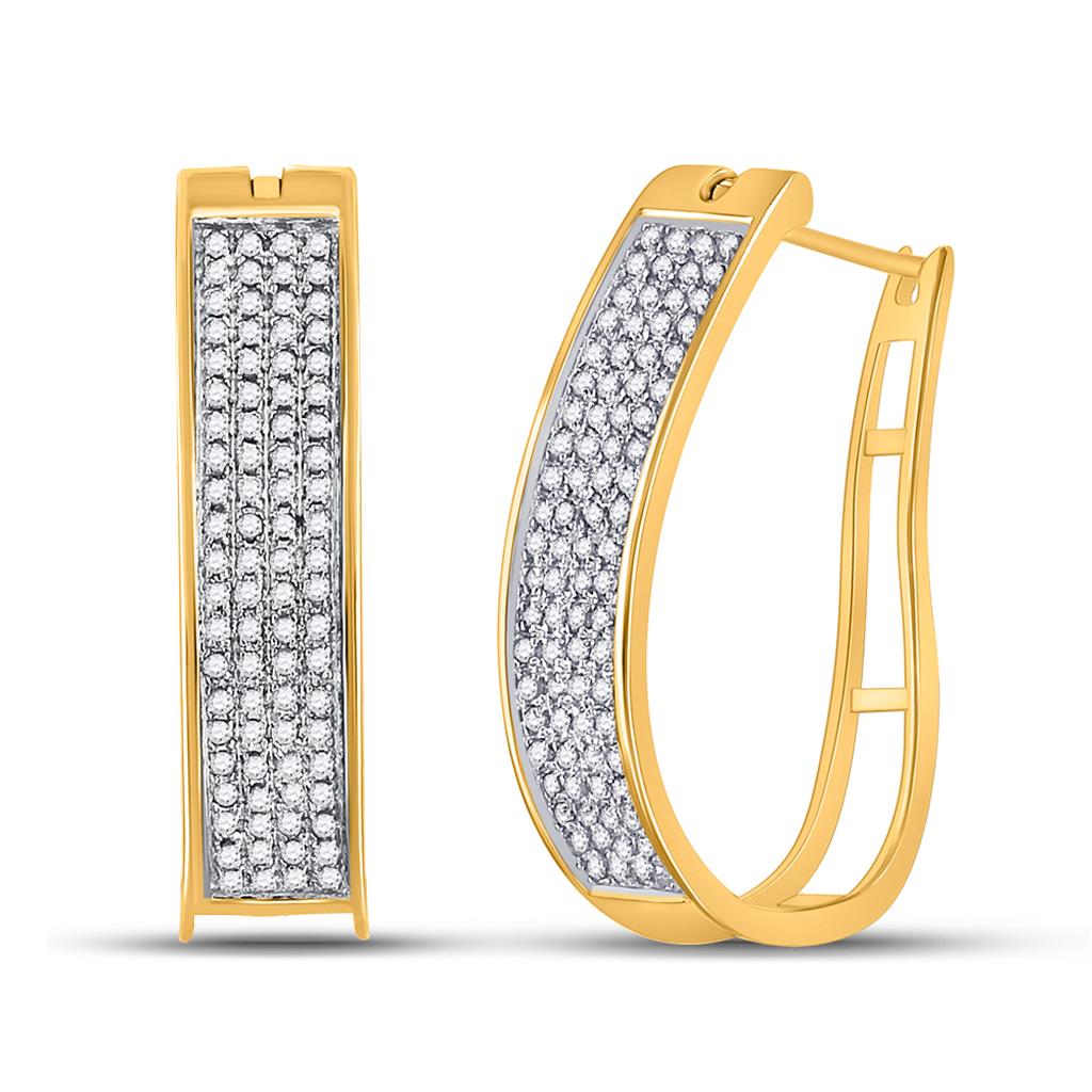 Image of ID 1 10k Yellow Gold Round Prong-set Diamond Four Row Hoop Earrings 1/2 Cttw