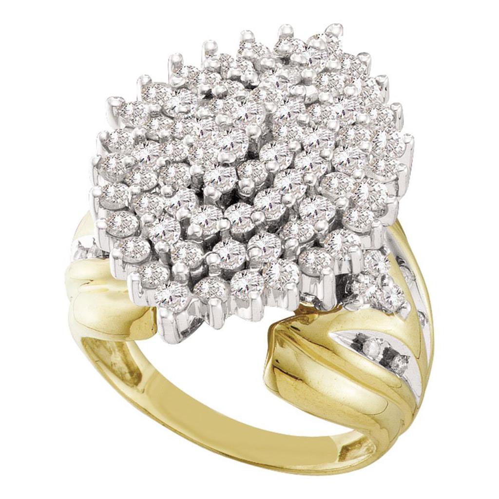 Image of ID 1 10k Yellow Gold Round Prong-set Diamond Large Oval Cluster Ring 2 Cttw