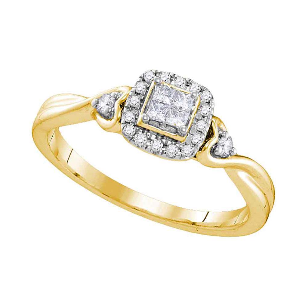 Image of ID 1 10kt Yellow Gold Princess Diamond Square Cluster Ring 1/5 Cttw