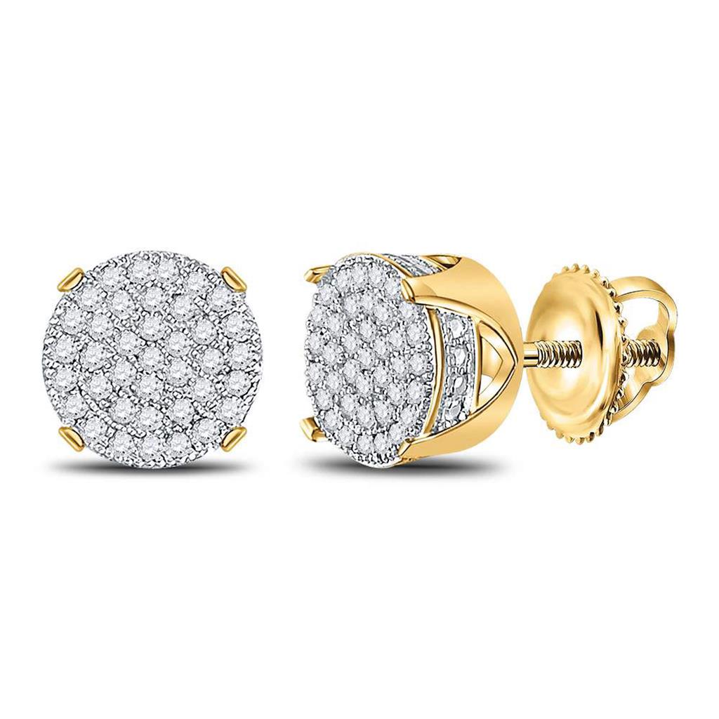 Image of ID 1 10kt Yellow Gold Round Diamond Circle Cluster Stud Earrings 1/4 Cttw