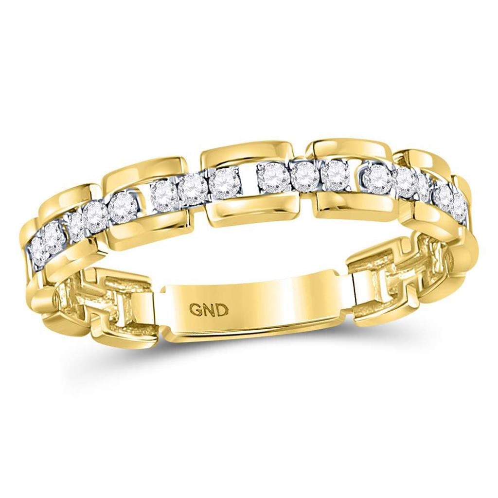 Image of ID 1 10kt Yellow Gold Round Diamond Rolo Link Stackable Band Ring 1/5 Cttw