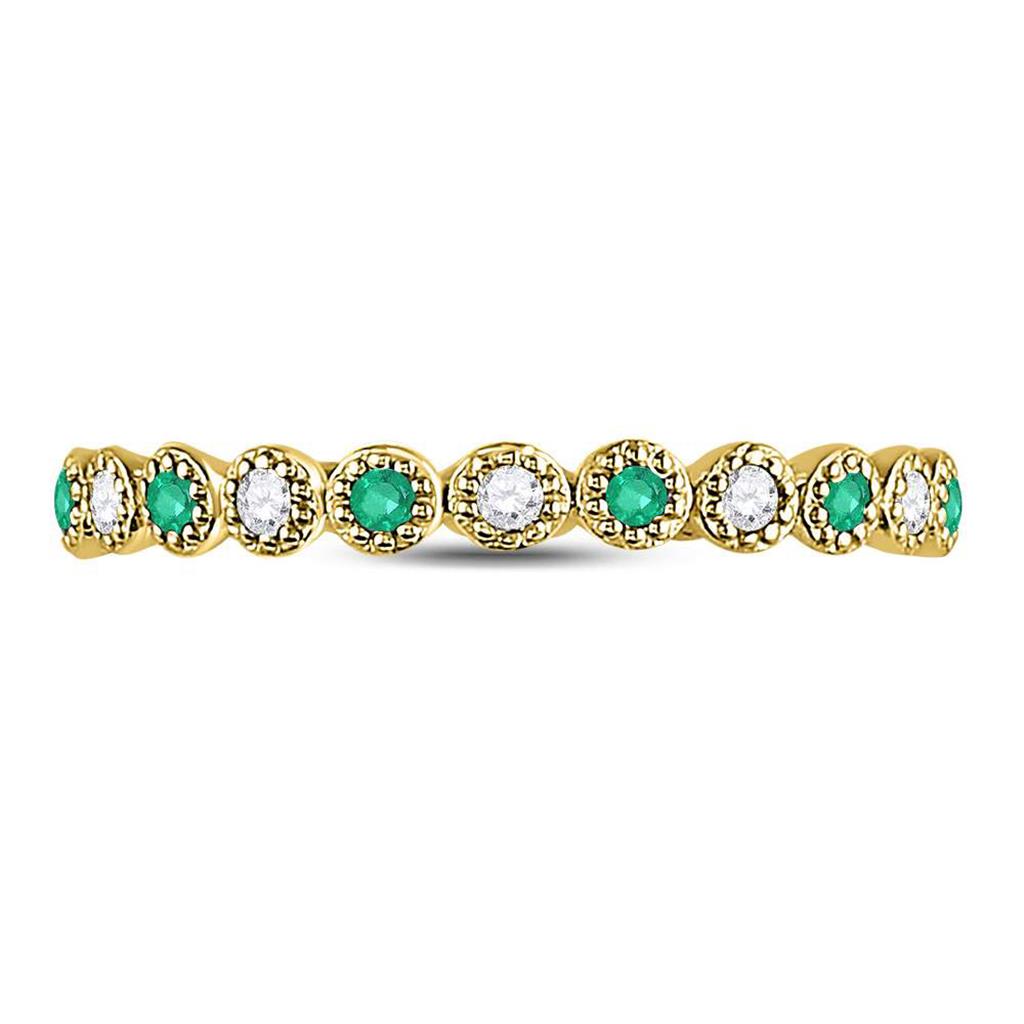 Image of ID 1 10kt Yellow Gold Round Emerald Diamond Dot Stackable Band Ring 1/6 Cttw