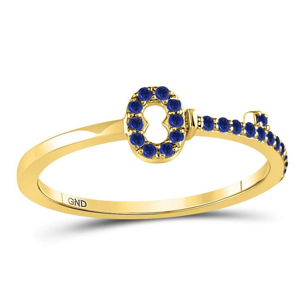 Image of ID 1 10kt Yellow Gold Womens Round Blue Sapphire Key Stackable Band Ring 1/5 Cttw