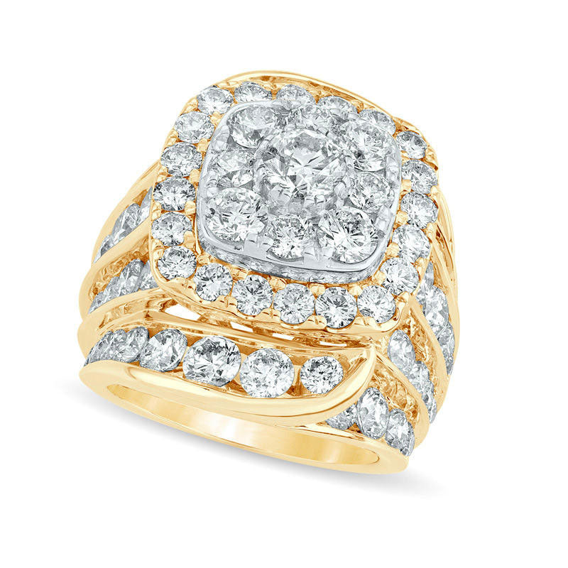 Image of ID 1 110 CT TW Composite Natural Diamond Double Cushion Frame Multi-Row Engagement Ring in Solid 14K Gold