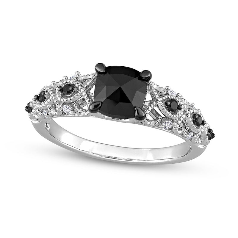 Image of ID 1 113 CT TW Black Enhanced and White Cushion-Cut Natural Diamond Twist Shank Engagement Ring in Solid 14K White Gold