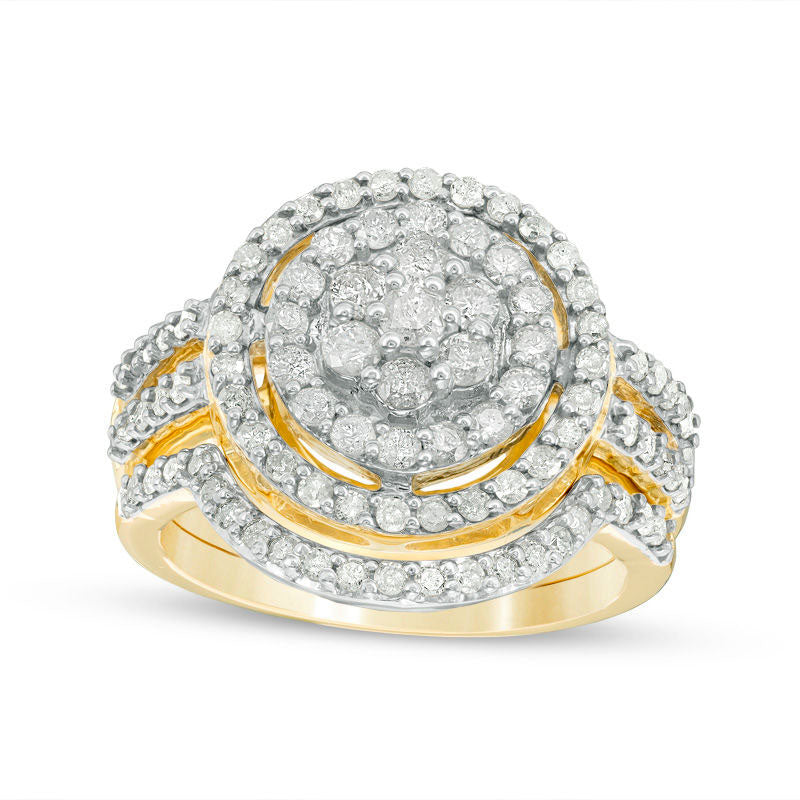 Image of ID 1 113 CT TW Composite Natural Diamond Double Frame Bridal Engagement Ring Set in Solid 10K Yellow Gold