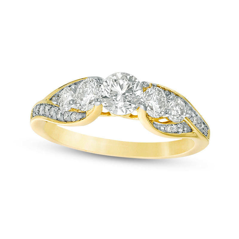 Image of ID 1 120 CT TW Natural Diamond Five Stone Cathedral Engagement Ring in Solid 10K Yellow Gold
