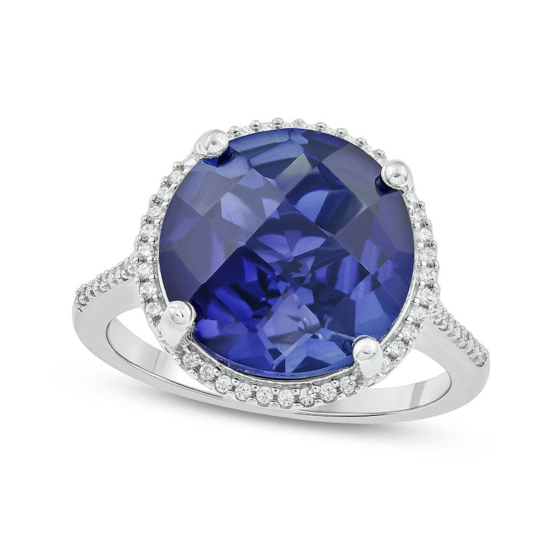 Image of ID 1 120mm Lab-Created Blue Sapphire and 017 CT TW Diamond Frame Ring in Sterling Silver
