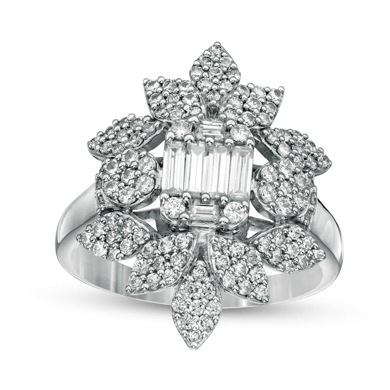 Image of ID 1 125 CT TW Composite Natural Diamond Flower Frame Ring in Solid 10K White Gold