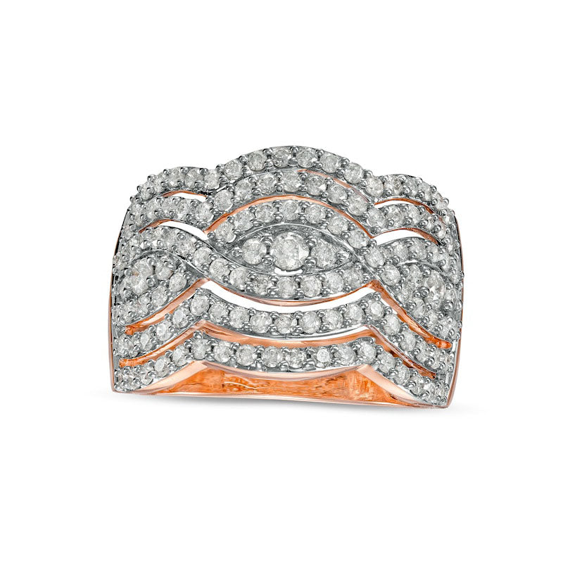 Image of ID 1 125 CT TW Natural Diamond Twist Multi-Row Anniversary Band in Solid 10K Rose Gold