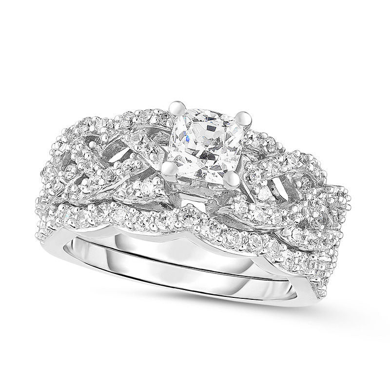 Image of ID 1 133 CT TW Princess-Cut Natural Diamond Braid Shank Bridal Engagement Ring Set in Solid 14K White Gold