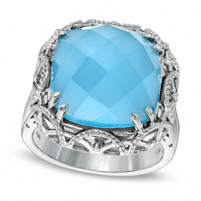 Image of ID 1 140mm Cushion-Cut Blue Chalcedony Ring in Sterling Silver - Size 7