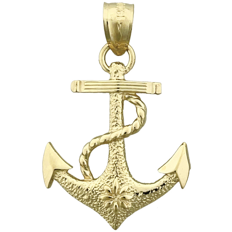 Image of ID 1 14K Gold 25MM Ship Rope and Anchor Pendant