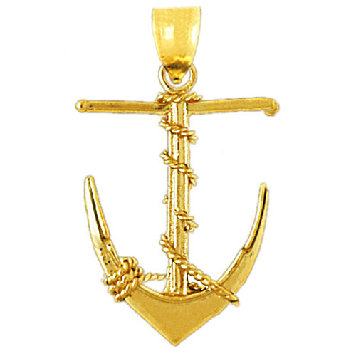 Image of ID 1 14K Gold 3-D Ship Anchor with Sailor Rope Pendant