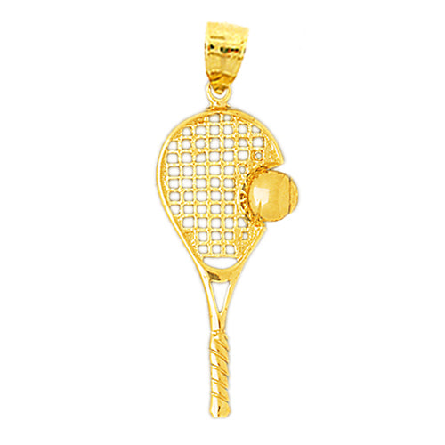 Image of ID 1 14K Gold 36MM Tennis Racquet and Ball Pendant