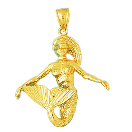 Image of ID 1 14K Gold 3D Mermaid Swimming On Her Back Pendant