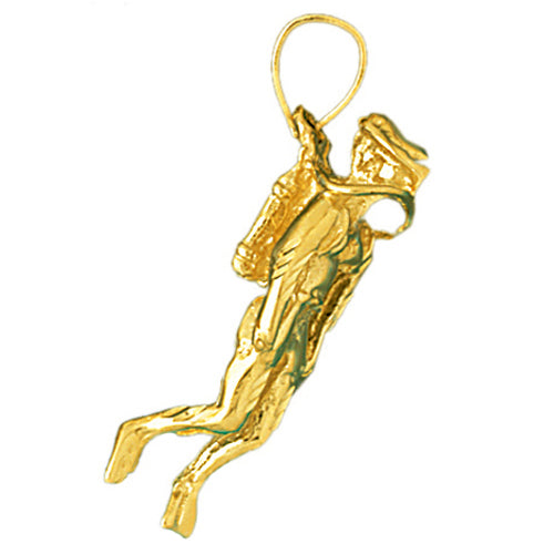 Image of ID 1 14K Gold 3D Scuba Diving Diver Pendant