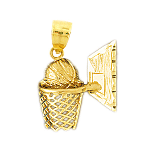 Image of ID 1 14K Gold Basketball In Backboard Net Pendant