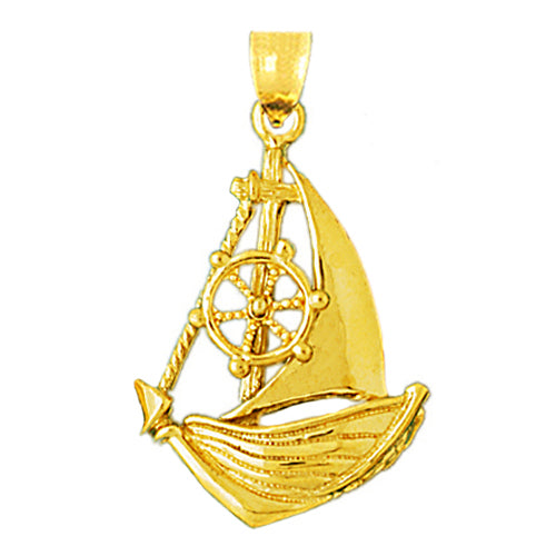 Image of ID 1 14K Gold Catboat with Ship Wheel Pendant
