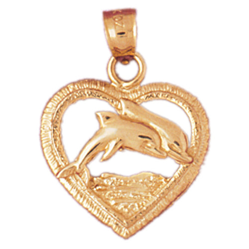 Image of ID 1 14K Gold Dolphin In Heart Pendant