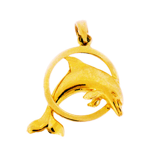 Image of ID 1 14K Gold Dolphin Jumping Through Ring Pendant
