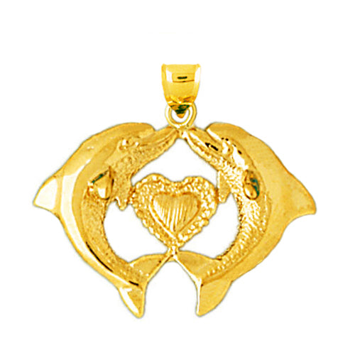 Image of ID 1 14K Gold Dolphins Holding A Heart Pendant
