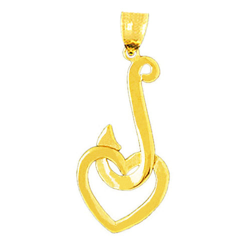 Image of ID 1 14K Gold Fishing Hook with A Floating Heart Pendant