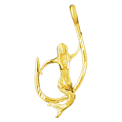 Image of ID 1 14K Gold Mermaid Sitting On Fish Hook Pendant