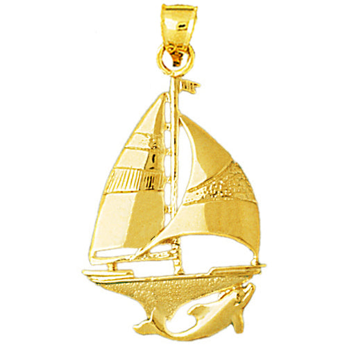 Image of ID 1 14K Gold Sailboat with Dolphin Swimming Pendant