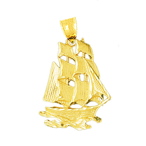 Image of ID 1 14K Gold Sailing Ship At Sea Pendant