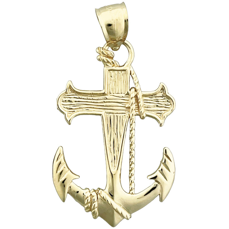 Image of ID 1 14K Gold Sailor Rope Cross and Ship Anchor Pendant