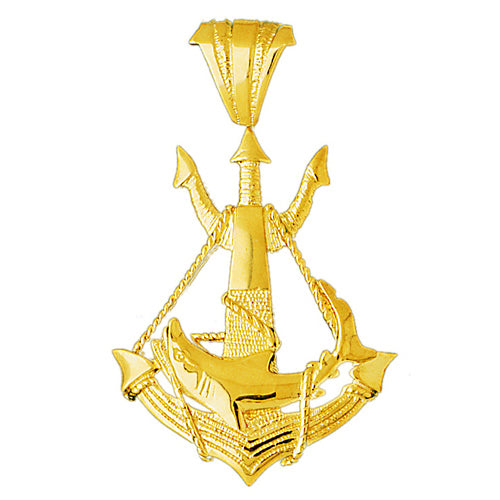 Image of ID 1 14K Gold Shark Caught In Sailor Ship Anchor Pendant